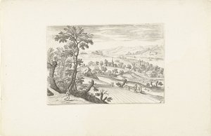Landschap met een korenveld door Adriaen Collaert