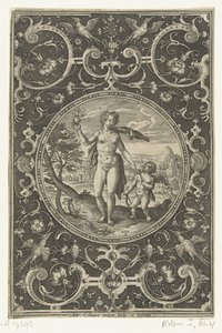 Medaillon waarin Venus met de Parisappel in haar hand en Amor aan haar zijde door Adriaen Collaert