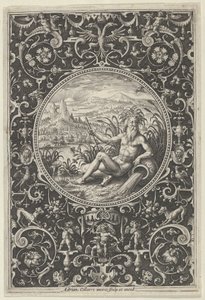 Neptunus in een decoratief kader met grotesken, uit het oordeel van Paris