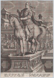 Plaat 9: ruiterstandbeeld van Vitellius, driekwart naar links door Adriaen Collaert