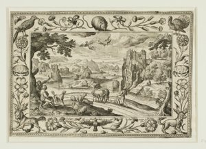 De val van Icarus, uit Landschappen met scènes uit het Oude en Nieuwe Testament en Jachtscènes