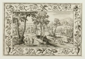 De Emmaüsreis, uit Landschappen met scènes uit het Oude en Nieuwe Testament en Jachtscènes
