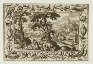 De spottende kinderen vervloekt door Elia en opgegeten door de berin, uit Landschappen met scènes uit het Oude en Nieuwe Testament en Jachtscènes door Adriaen Collaert