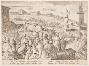 Walvisjacht door keizer Claudius in de haven van Ostia, pl. 19 in de Venationes Ferarum, Avium, Piscium serie