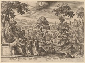 Christus en de vrouw van Samaria door Adriaen Collaert after Hans Bol