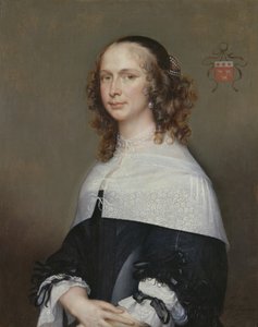 Portret van de vrouw van Nicolas van der Haer door Adriaen Hanneman