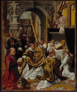 De Mis van Sint Gregorius de Grote (540-604) door Adriaen Isenbrandt or Isenbrant