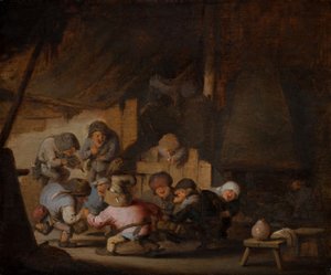 Dansende dwergen in een boerenherberg, ca.1635 (olieverf op hout) door Adriaen Jansz. van Ostade