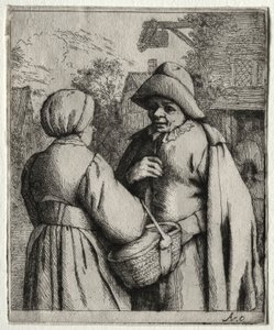 Man en vrouw in gesprek door Adriaen Jansz. van Ostade