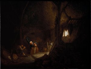 Boerenfamilie in een schuur door Adriaen Jansz. van Ostade