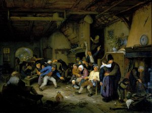 Boeren dansen in een herberg door Adriaen Jansz. van Ostade