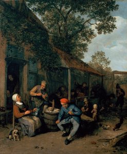 Boeren roken en feesten buiten een taverne, 1676 door Adriaen Jansz. van Ostade