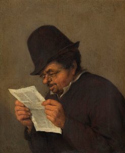 Oude boer die een krant leest, c.1647 door Adriaen Jansz. van school of Ostade