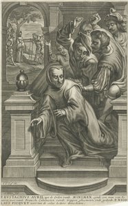 Eustachius Avril door calvinisten van de trap geworpen door Adriaen Millaert