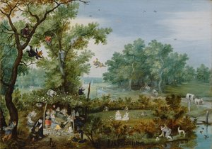 Een vrolijk gezelschap in een prieel, 1615 door Adriaen Pietersz van de Venne