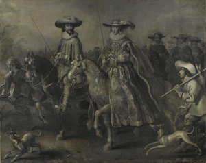 Friedrich V (1596-1632), keurvorst van de Palts, koning van Bohemen, en zijn vrouw Elizabeth Stuart (1596-1662) te paard