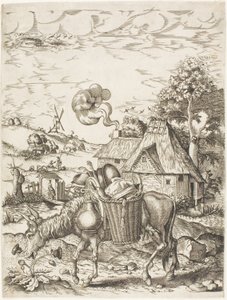 De ezel beladen met voedsel, uit Emblematische Figuren van Dieren door Adriaen Pietersz. van de Venne