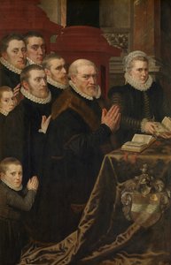 Calvarie en de familie van Gillis de Smidt en Maria de Deckere door Adriaen Thomasz Key