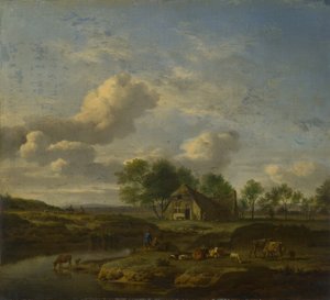 Landschap met een Boerderij bij een Stroom