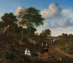 Portret van een Koppel met twee Kinderen en een Kindermeisje in een Landschap