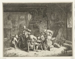 Boeren aan een maaltijd in een herberg door Adriaen van Ostade