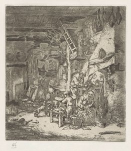 Boerengezin in interieur door Adriaen van Ostade