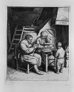 Het tafelgebed door Adriaen van Ostade