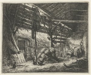 Interieur van een hooischuur door Adriaen van Ostade