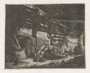 Interieur van een hooischuur