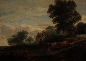 Landschap met herders en vee door Adriaen van Ostade