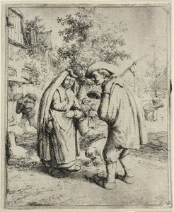 Man en Vrouw Praten door Adriaen van Ostade