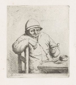 Man met een pijp aan tafel