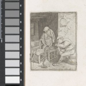 Man steekt een pijp aan in een interieur door Adriaen van Ostade