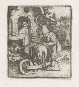 Messenslijper aan het werk bij een schoenmaker door Adriaen van Ostade
