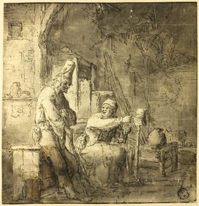 Oud boerenpaar in cottage door Adriaen van Ostade