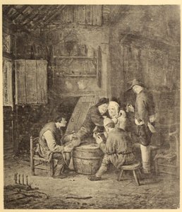 Boeren rond een vat in een herberg door Adriaen van Ostade