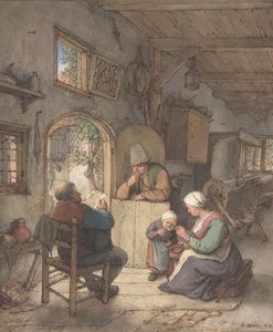 Het Nieuws Lezen in het Wevershuisje, 1673 door Adriaen van Ostade