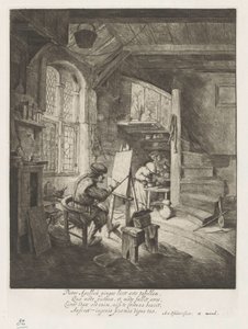 Schilder in zijn atelier door Adriaen van Ostade