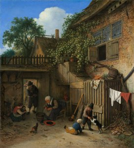 Het Erf van het Huisje door Adriaen van Ostade