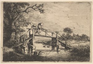 Twee vissers op een brug door Adriaen van Ostade