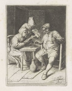 Vioolspeler bij een paar aan tafel