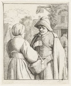 Vrouw en man met elkaar in gesprek door Adriaen van Ostade