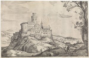 Landschap met een kasteel op een berg