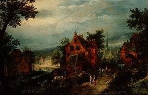Dorp Landschap met Boeren