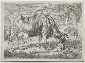 Koe en Twee Schapen aan de Voet van een Boom, 1670 door Adriaen van de Velde