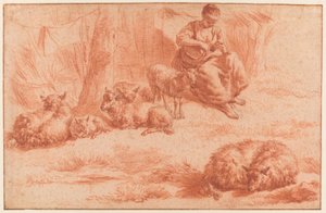 Herderin met schapen door Adriaen van de Velde