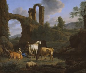 Pastoraal landschap met ruïnes, 1664 door Adriaen van de Velde