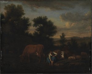 Herderin met vee door Adriaen van de Velde
