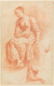 Zittend meisje door Adriaen van de Velde