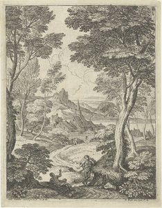 Landschap met spitse toren